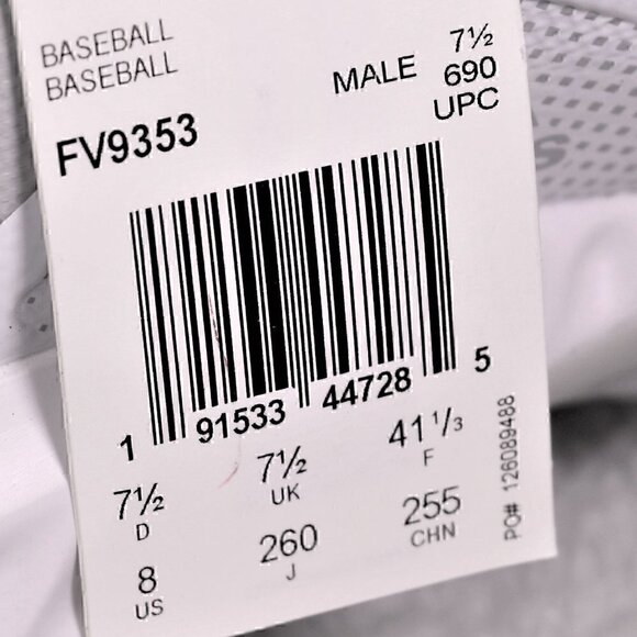 ADIDAS Mens Icon 6 Bounce Baseball Cleats FV9353 Gray & White (NWT) Size 8 - Picture 6 of 6